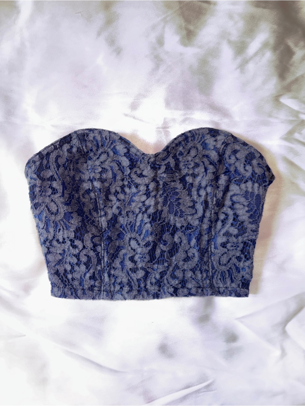 Goth grunge GUESS Navy Blue Floral Lace Strapless Corset Bustier Crop Top XS